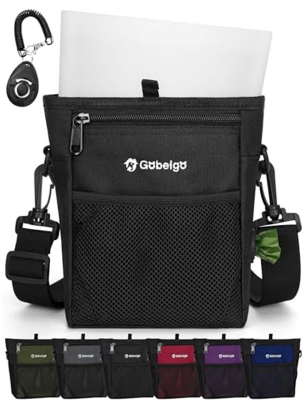 4 Cup Dog Treat Pouch with Silicone Insert Bag and Clicker(Black)